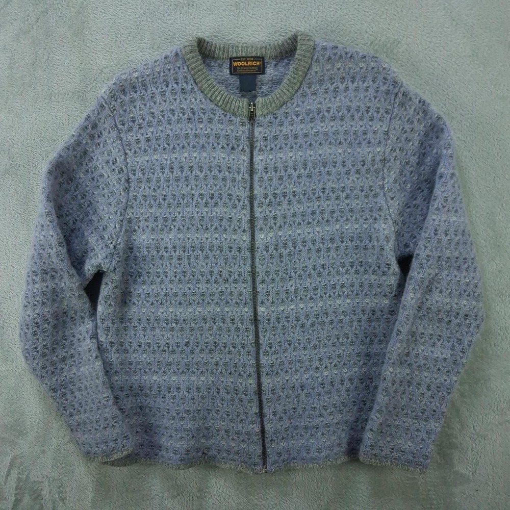 Woolrich Mens Blue Gray Textured Knit Full Zip Sweater Size Small